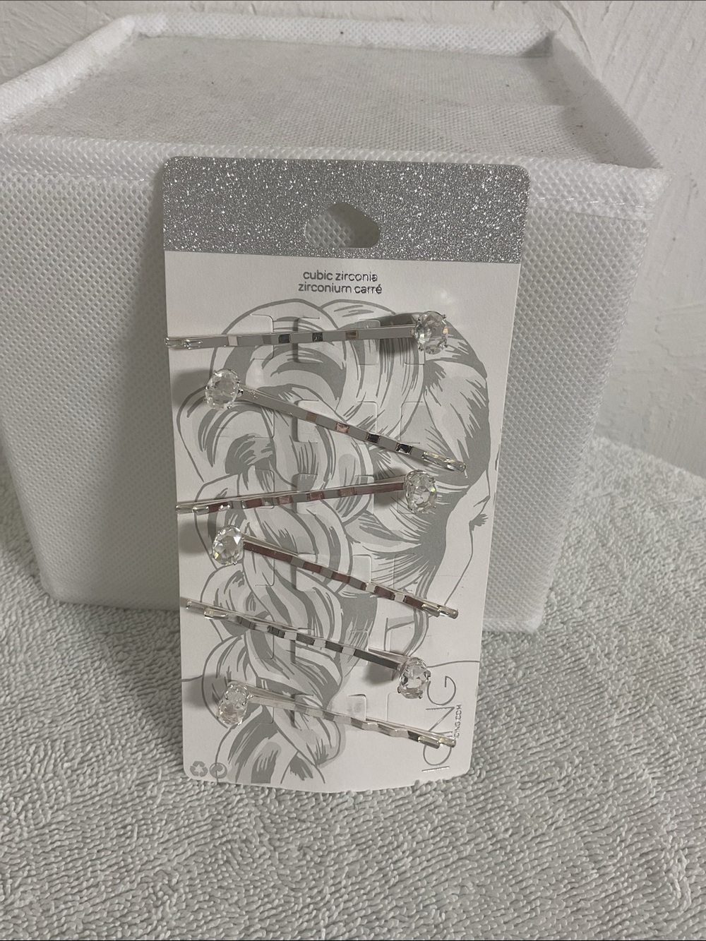 Icing Silver Cubic Zirconia Bobby Pins Set of 6 NWT